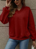 V-neck Long Sleeve Dropped Shoulder Sweatshirt (22)