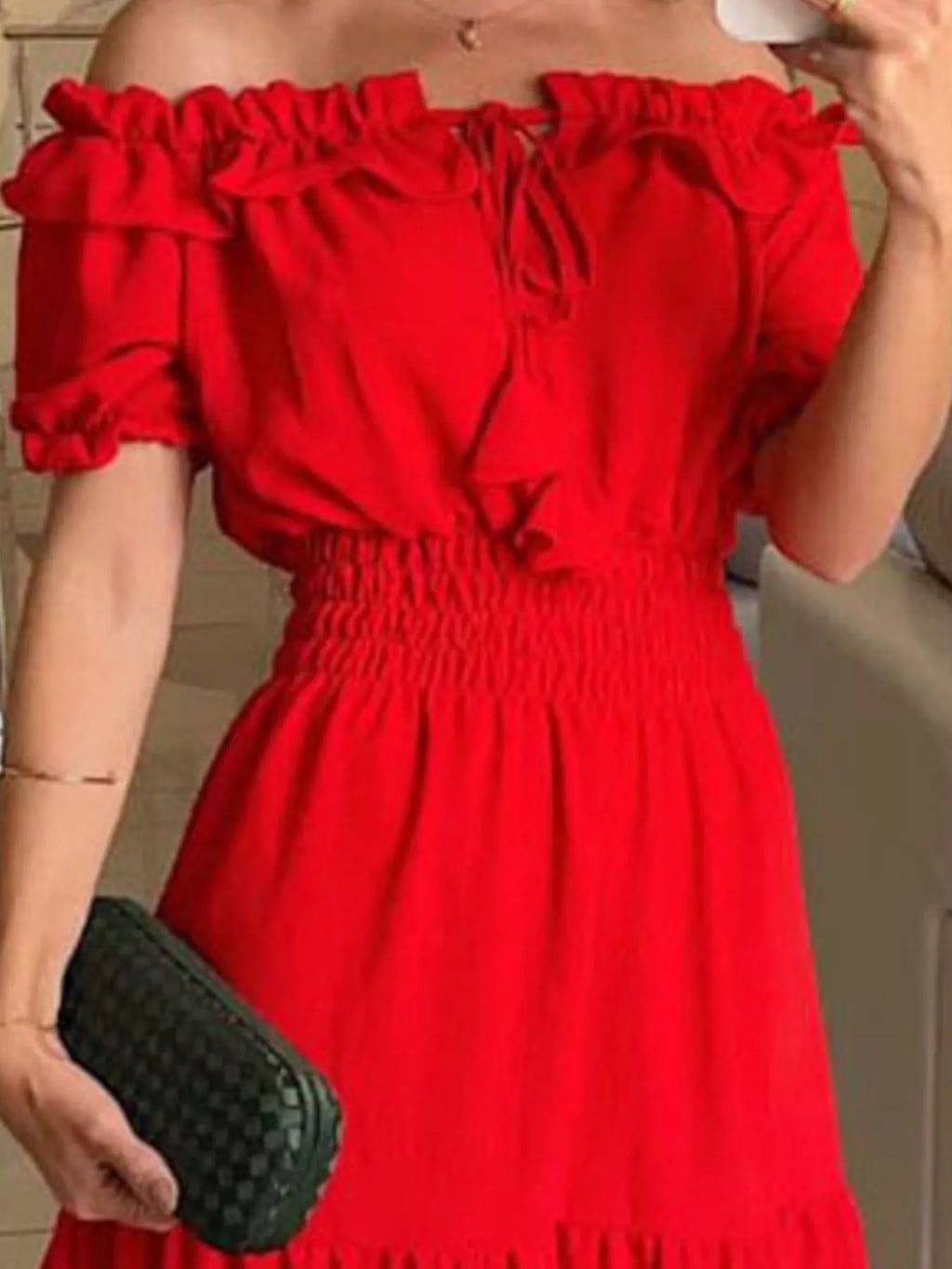 Off-shoulder Ruffled Tiered Maxi Dress (4)