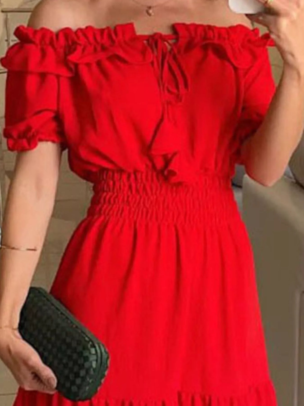 Off-shoulder Ruffled Tiered Maxi Dress (4)