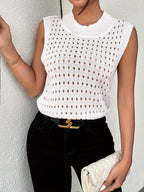 Hollow Out Round Neck Knit Tank (2)