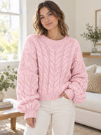 Cable Knit Long Sleeve Sweater styled on a model