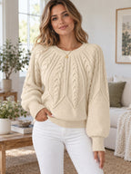 Cable Knit Long Sleeve Sweater styled on a model