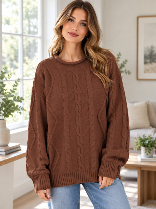 Cable Knit Ribbed Hem Sweater styled on a model