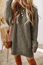Cable-knit Round Neck Sweater Dress