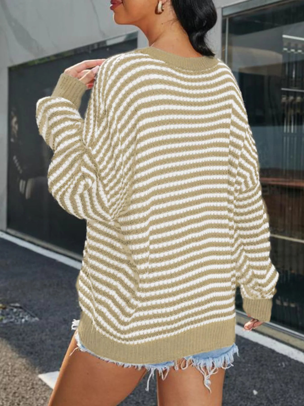 Striped Round Neck Drop Shoulder Sweater (8)