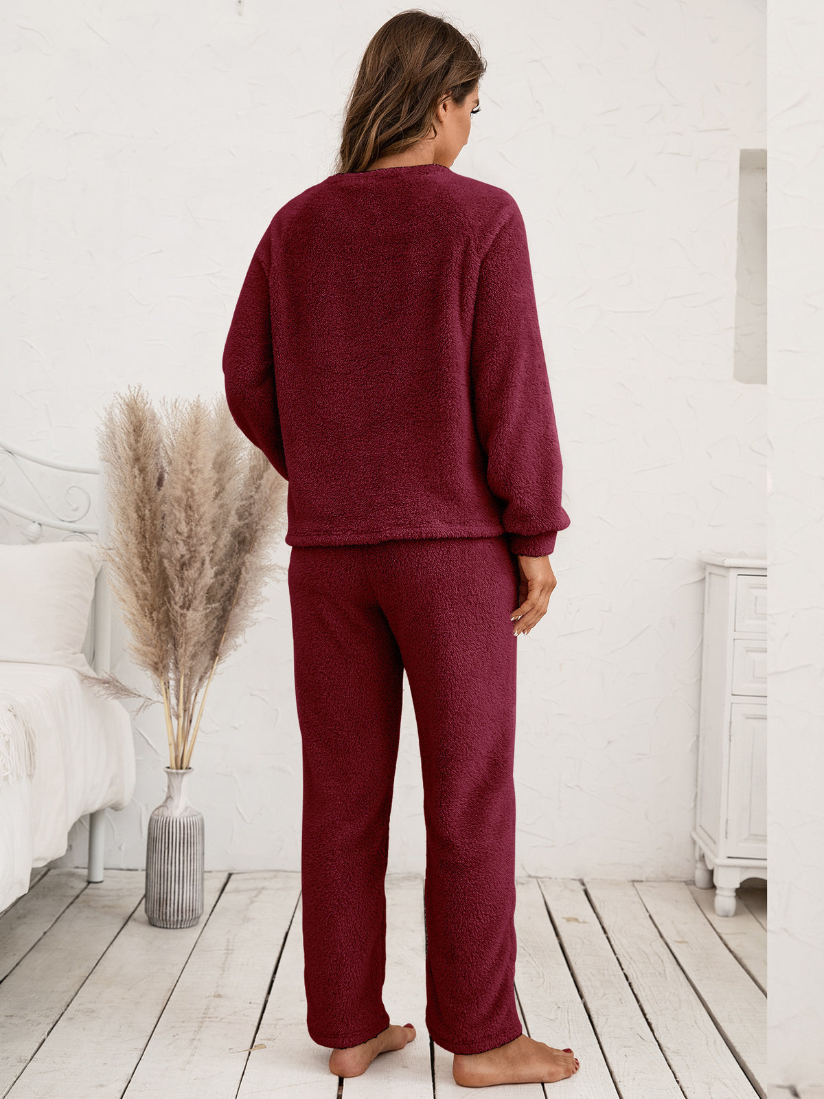 Teddy Long Sleeve Top Pants Lounge Set (18)