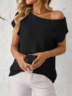 Boat Neck Short Sleeve Knit Top (9)