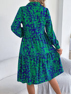 Printed Collared Neck Long Sleeve Dress (2)