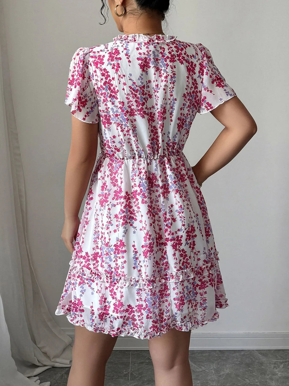 Floral Wrap Dress Flutter Sleeves (13)