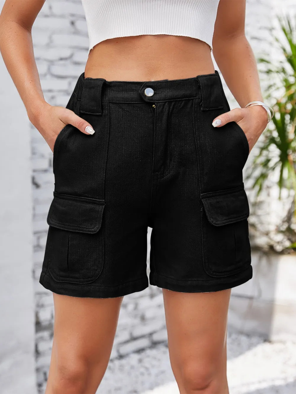 High Waist Washed Denim Shorts (7)