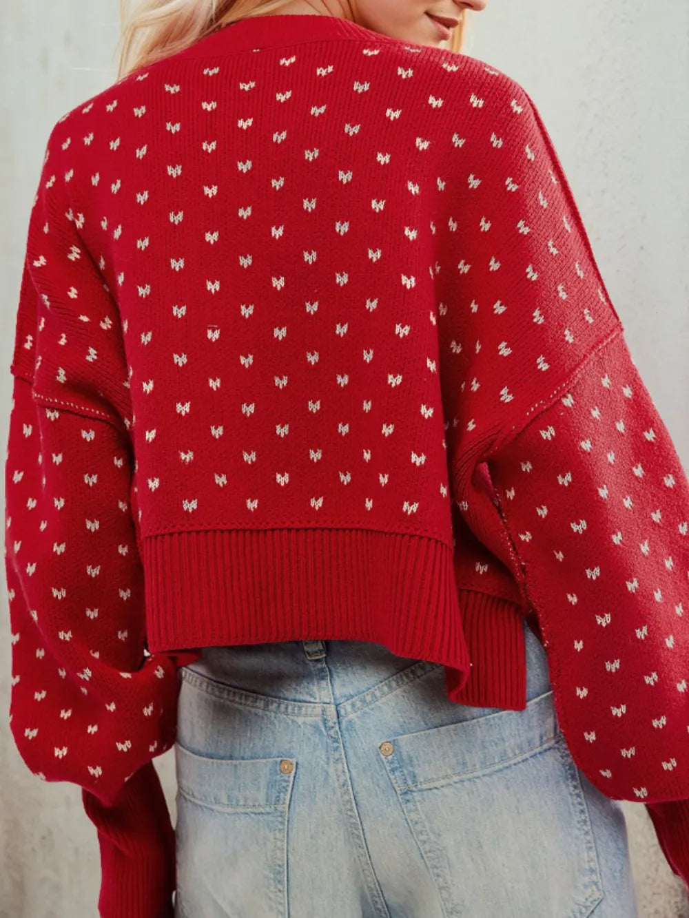 Slit Round Neck Long Sleeve Sweater (6)