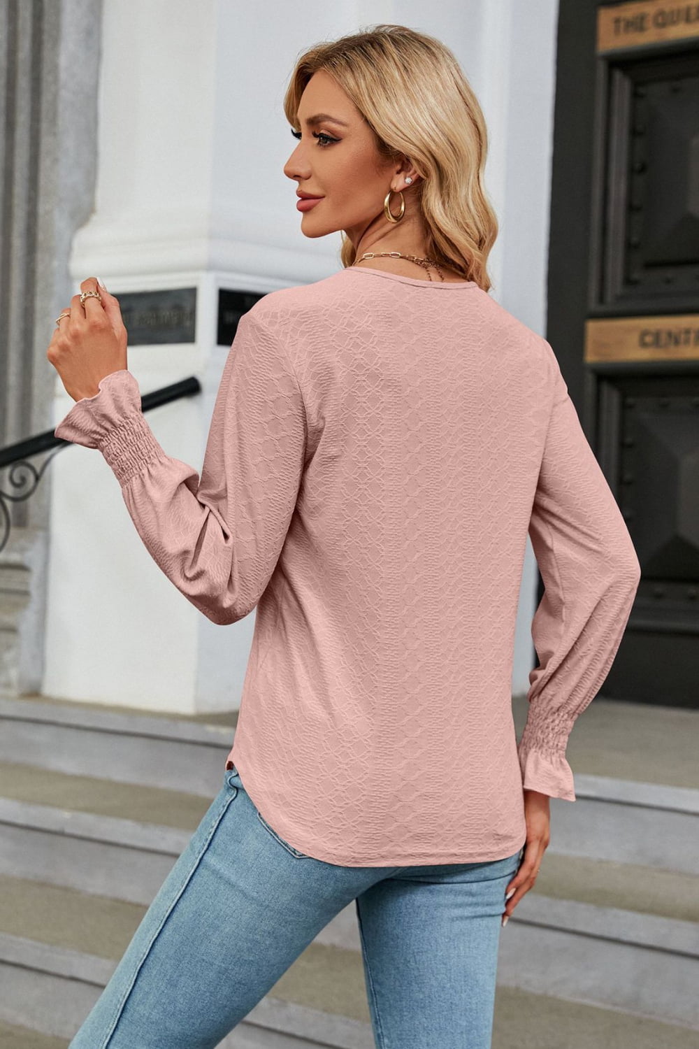 V-neck Flounce Sleeve Blouse (18)