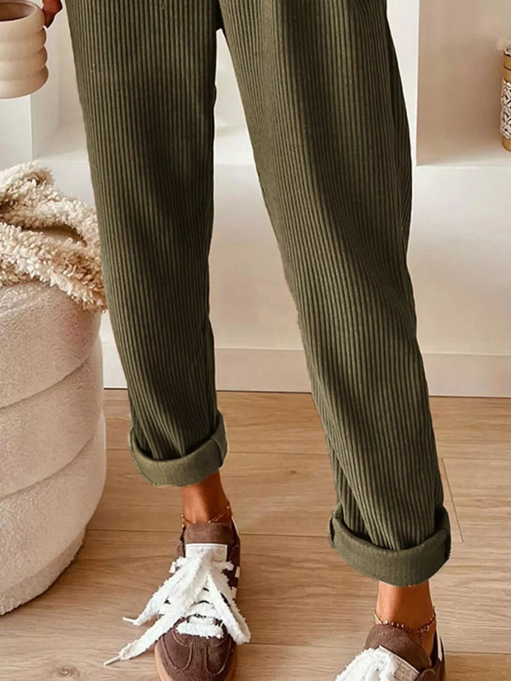 Casual Corduroy Drawstring Waist Pants (9)