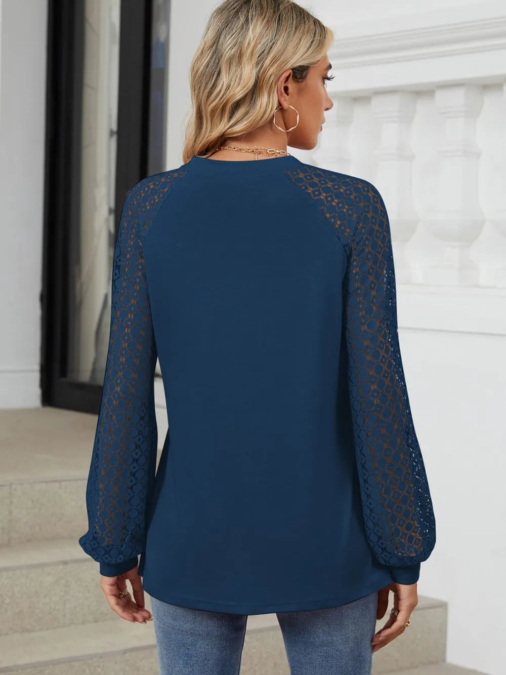 Round Neck Lace Long Sleeve Top (9)