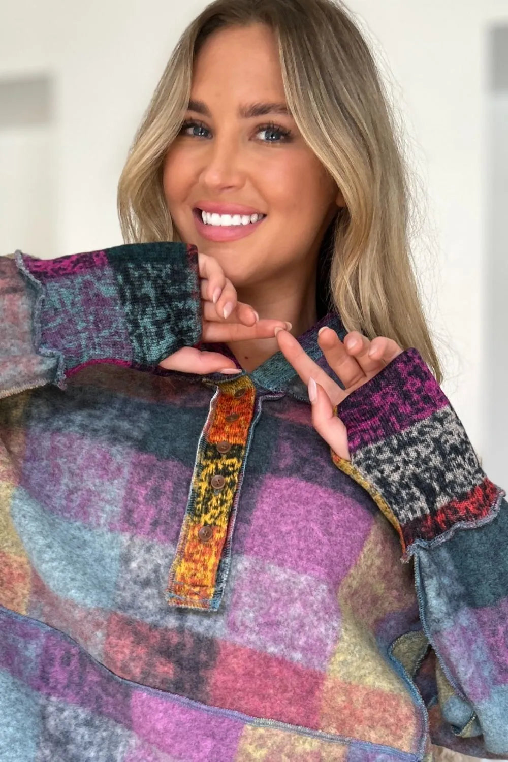 Full Size Plaid Dropped Shoulder Fleece Hoodie Plus (18)