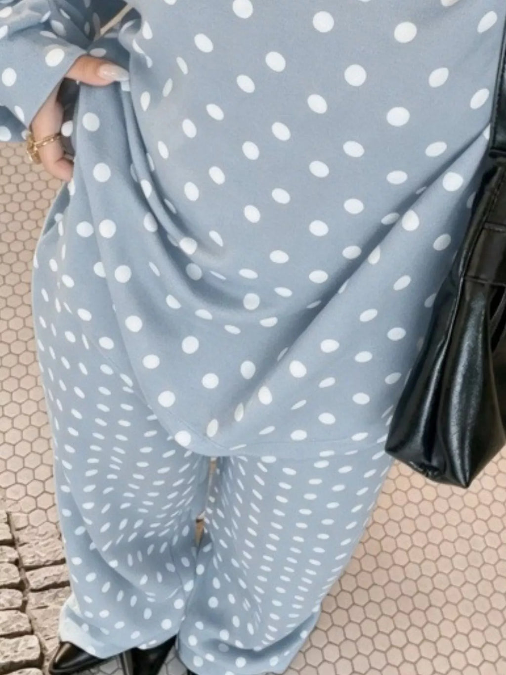 Polka Dot Boat Neck Top Pants Set (18)