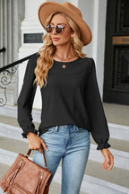 Round Neck Flounce Sleeve Blouse (7)