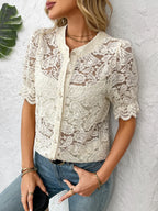 Button Down Half Sleeve Lace Shirt (3)