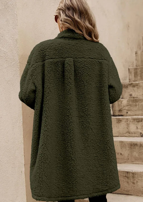 Collared Neck Long Sleeve Longline Teddy Jacket (26)