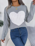Cable Knit Heart Round Neck Sweater (4)