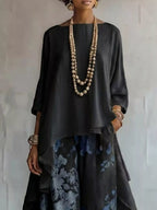 Asymmetrical Hem Top Floral Pants Set (4)