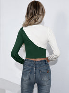 Cropped Contrast Round Neck Short Sleeve Tee (12)