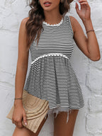 Striped Lace Trim Round Neck Tank (14)