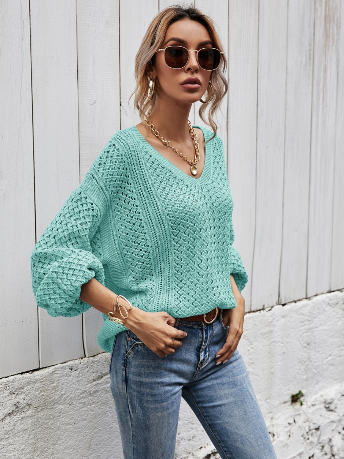 V-neck Dropped Shoulder Sweater (5)