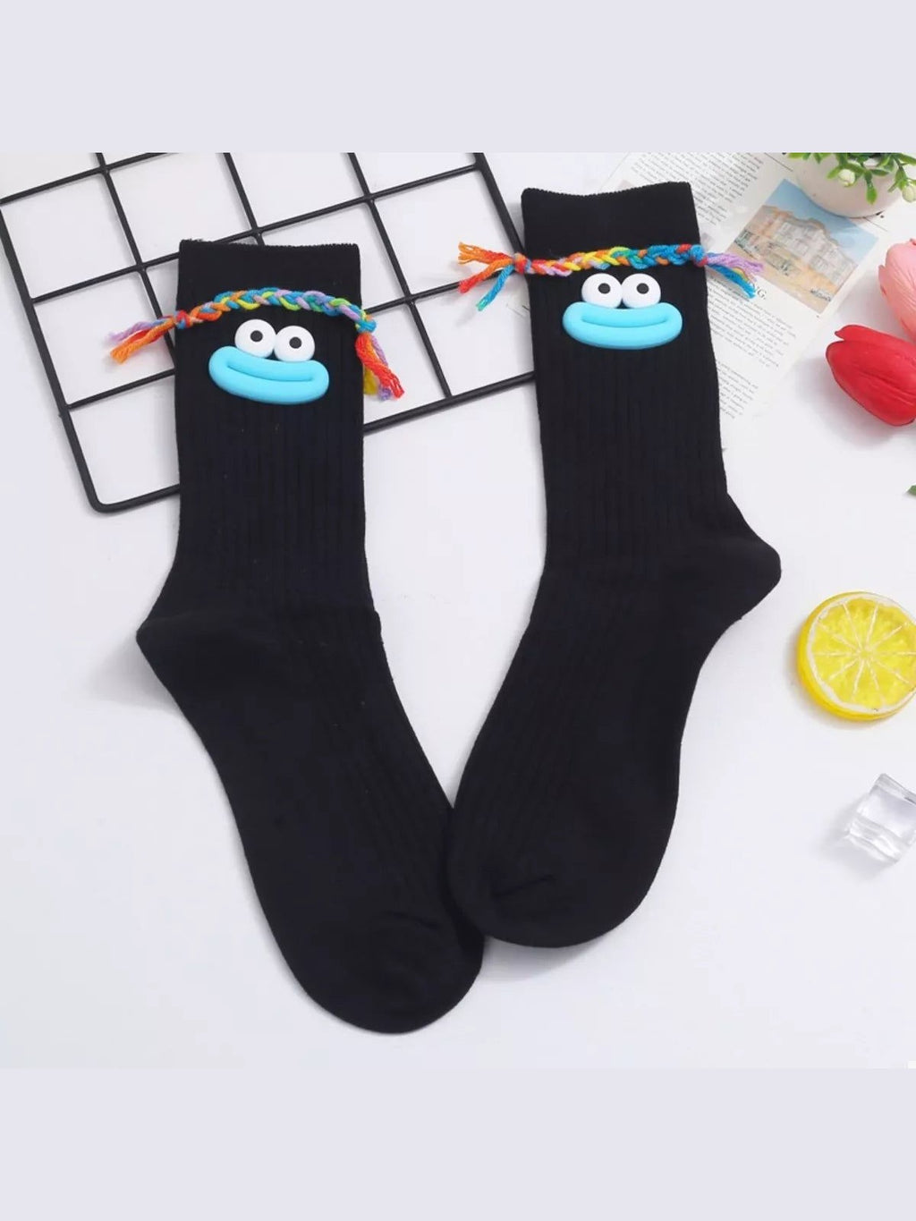 Cartoon Ribbed Knit Crew Socks