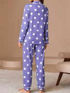 Polka Dot Button-down Top Pants Lounge Set (9)