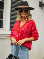Plaid V-neck Dropped Shoulder Cardigan (3)