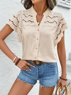 Swiss Dot Cutout Button Down Shirt (2)