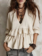 Full Size Ruffled Hem V-neck Blouse Plus