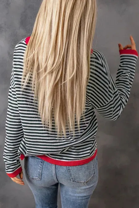 Striped Round Neck Drop Shoulder T-shirt (10)