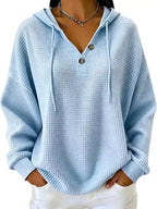 Full Size Waffle Knit Button Detail Hoodie Plus (5)