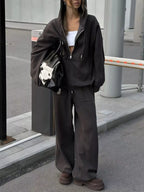 Oversized Zip-up Hoodie Wide-leg Pants Set (31)