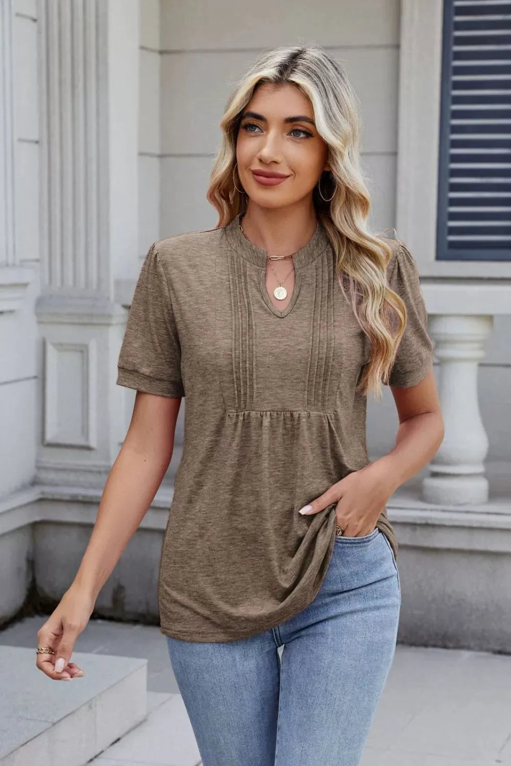 Notched Short Sleeve Top (3)