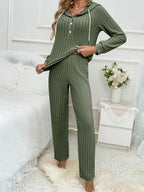 Drawstring Half Button Hooded Top Ribbed Pants Set (6)