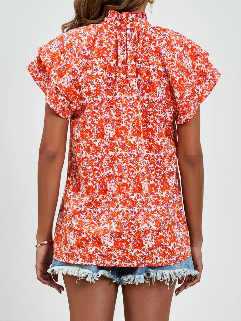 Ditsy Floral Mock Neck Flounce Sleeve Blouse (8)