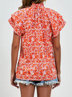 Ditsy Floral Mock Neck Flounce Sleeve Blouse (8)