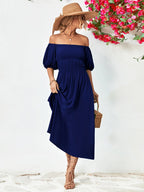 Off-shoulder Puff Sleeve Smocked Maxi Dress (14)