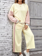 Block Round Neck Top Pants Set (7)