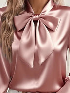 Satin Bow Tie Long Sleeve Top (5)