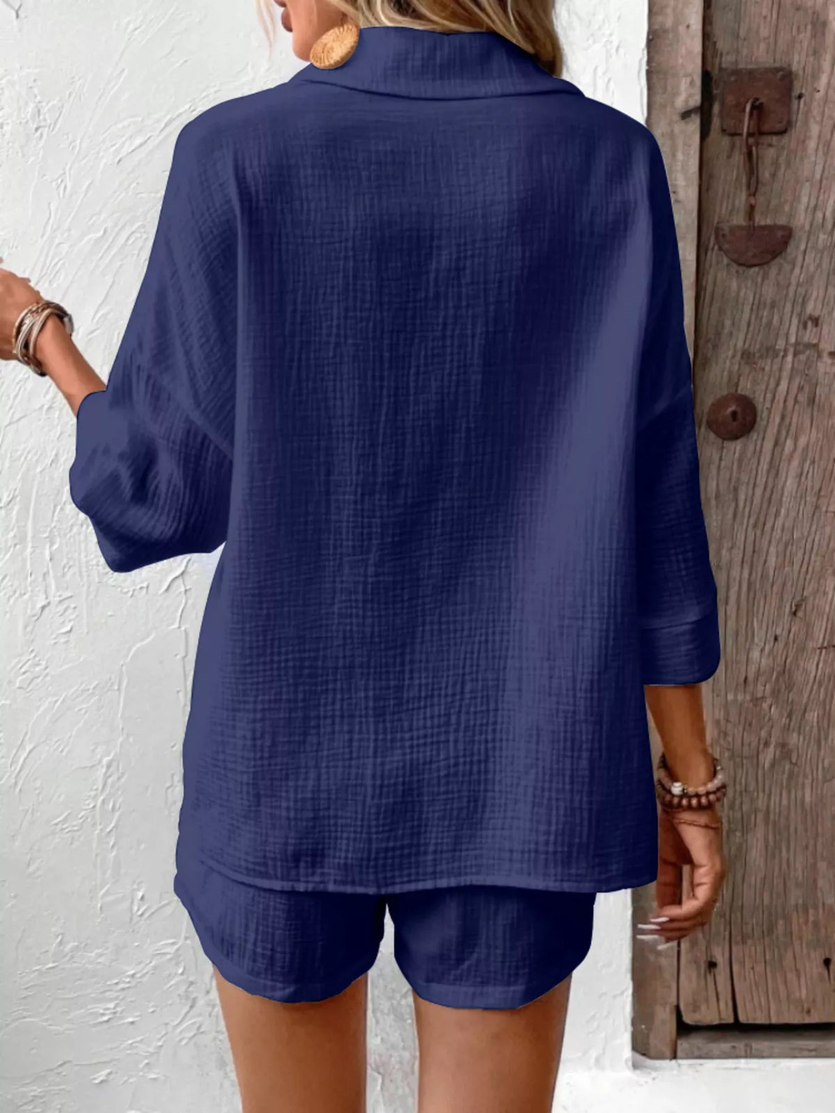 Button Detail Top Shorts Set (16)