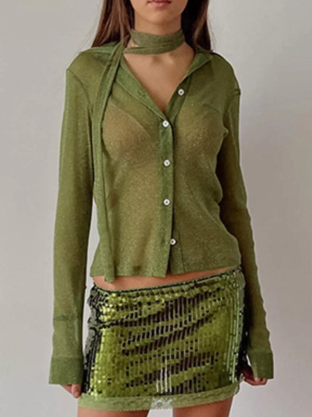 Button Down Long Sleeve Shirt Scarf (2)