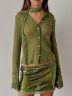 Button Down Long Sleeve Shirt Scarf (2)