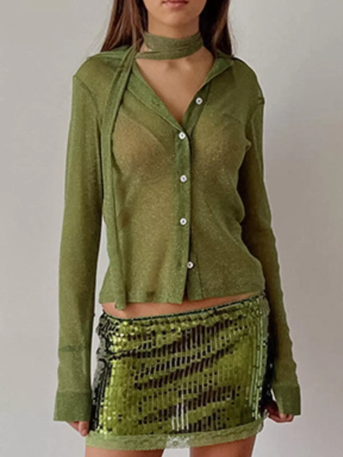 Button Down Long Sleeve Shirt Scarf (2)