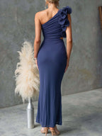 One-shoulder Floral Trim Sleeveless Maxi Dress (30)
