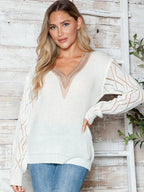 Openwork V-neck Long Sleeve Sweater (3)
