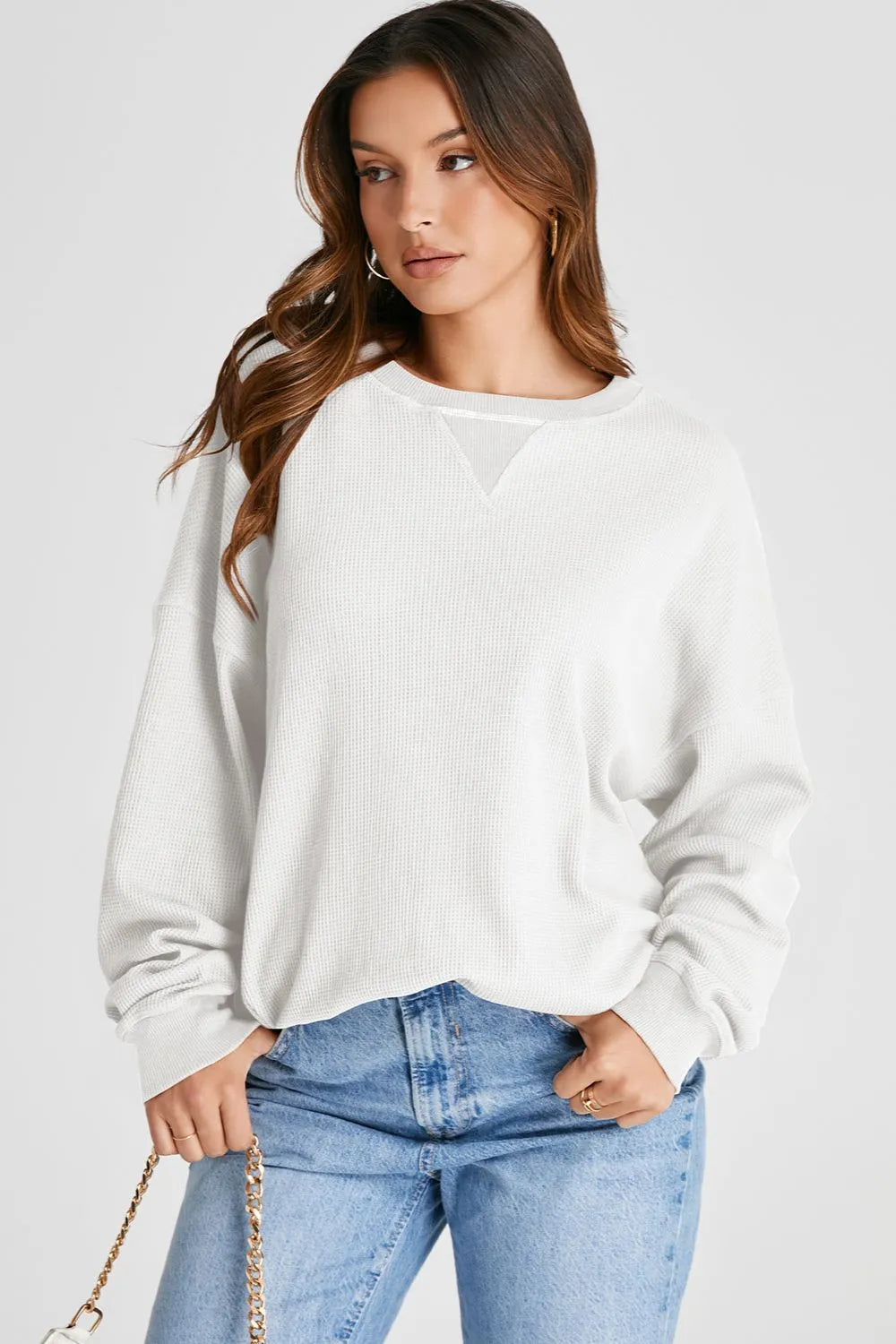Waffle-knit Long Sleeve Sweatshirt (23)